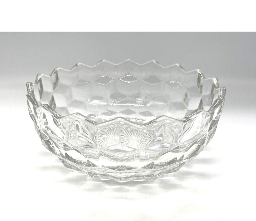 Vintage MCM Fostoria American Cubist Clear Glass Bowl 7.25" Wide